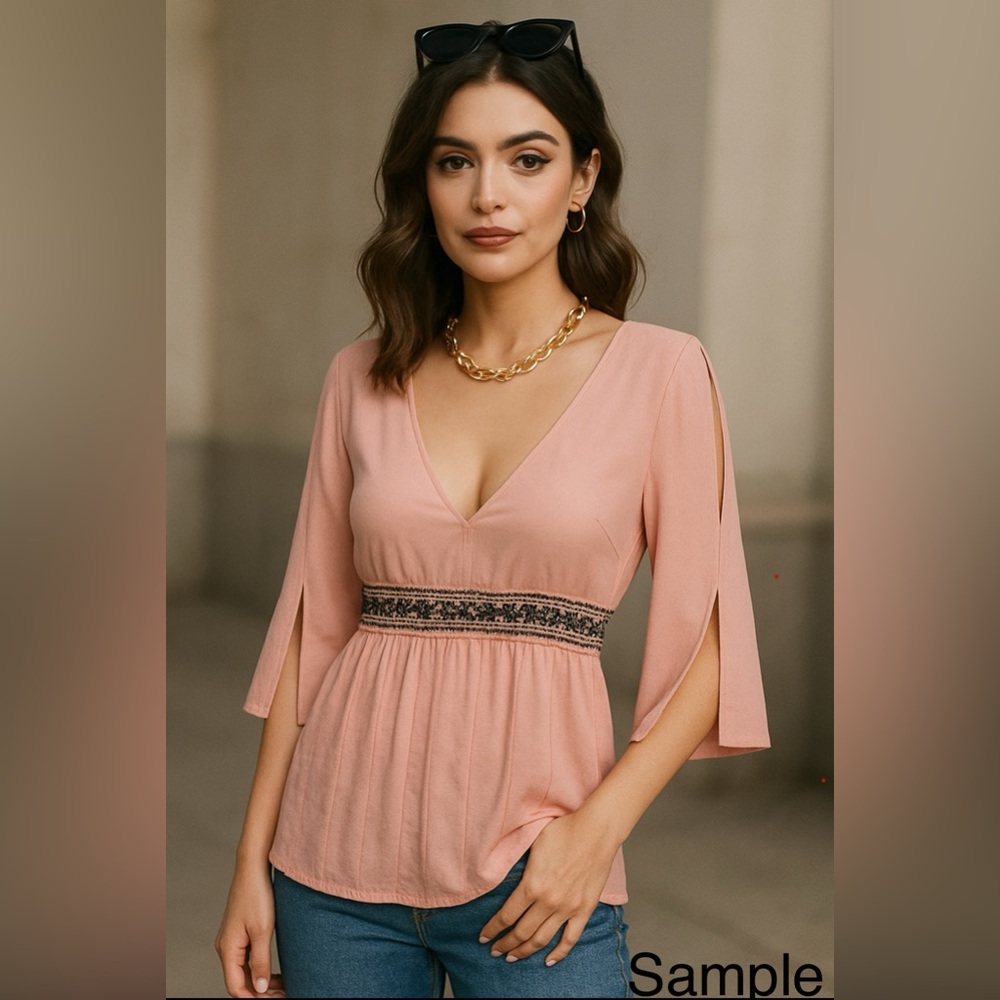 Esprit Pink Puff Sleeve Peplum Blouse